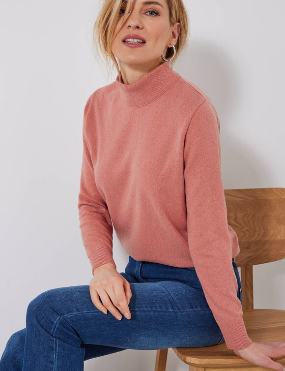 Pull col montant, laine d'agneau (rose chiné) Pull col montant, laine d'agneau (rose chiné)